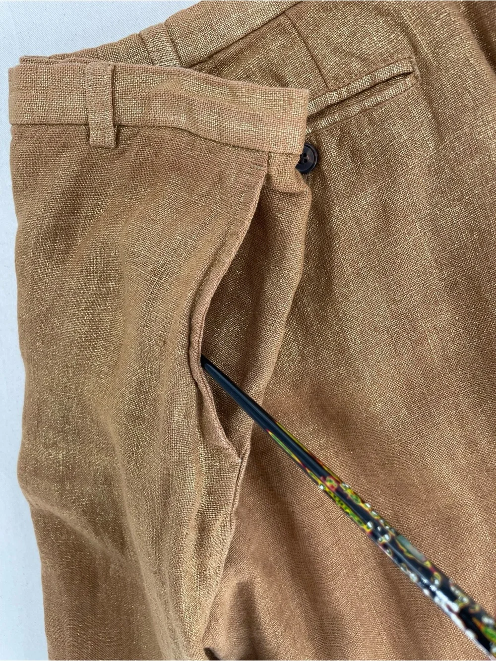 Dries Van Noten Men's Gold-Tan Linen Blend Chinos